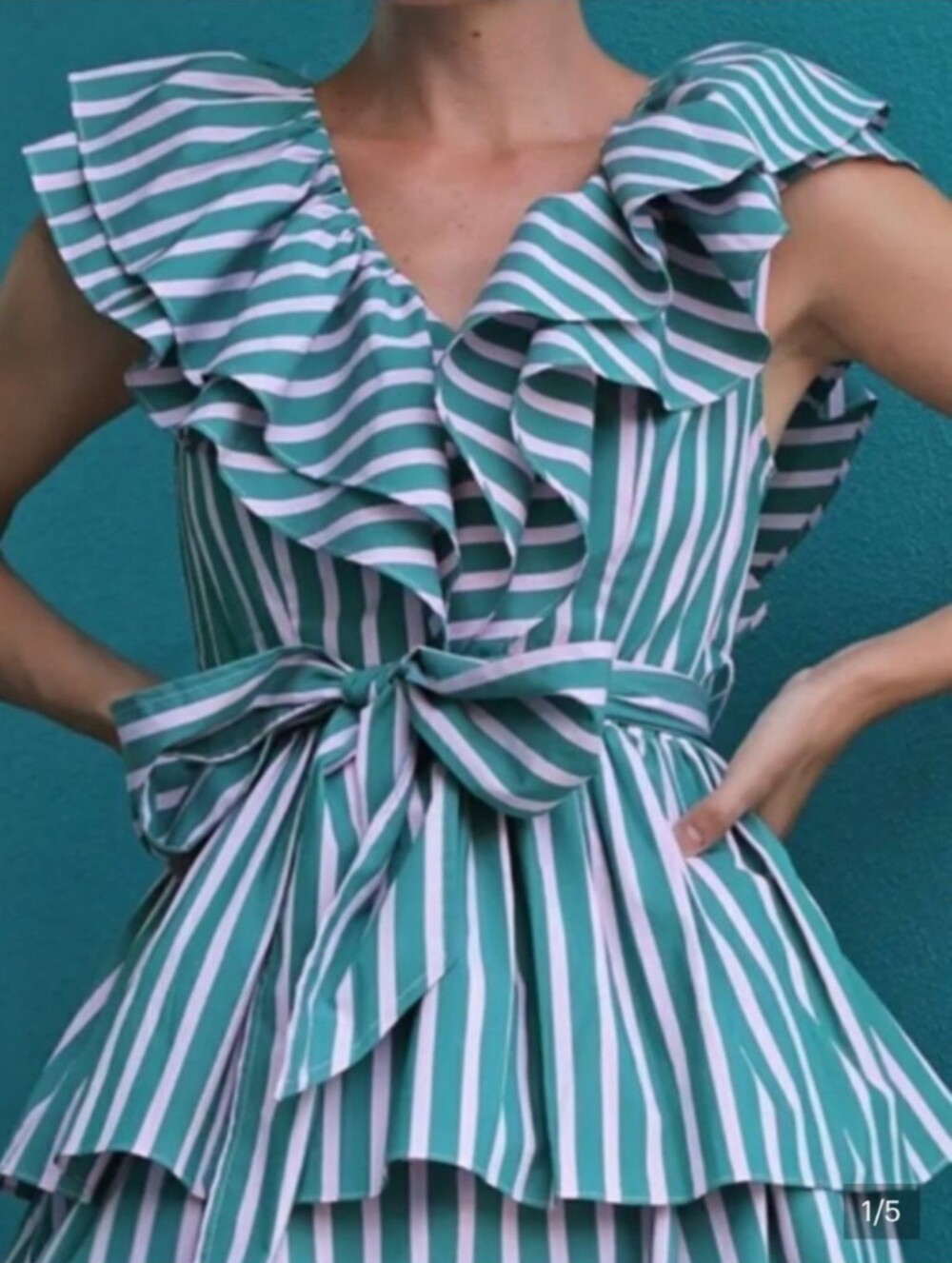 Halogen x Atlantic Pacific Striped Ruffle Top - Picture 2 of 6